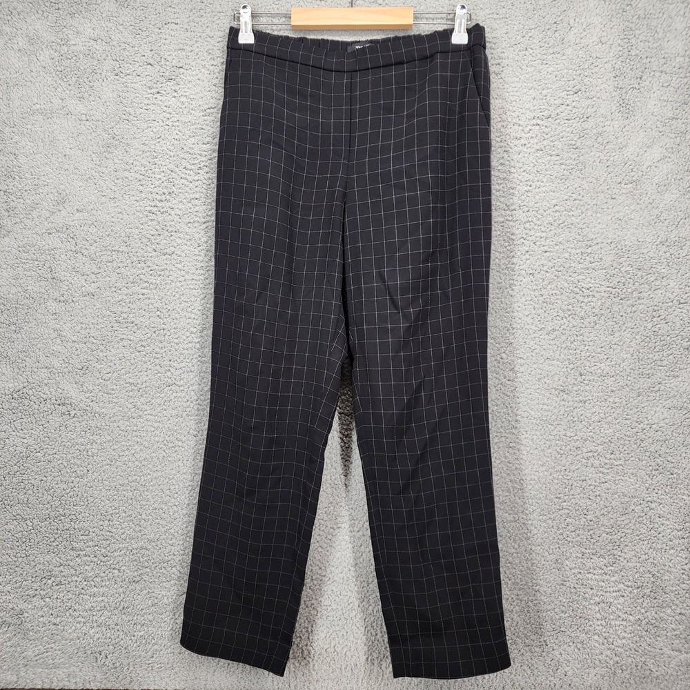 Theory Treeca Pull On Check‎ Crepe Pants Black White Women's Size 4